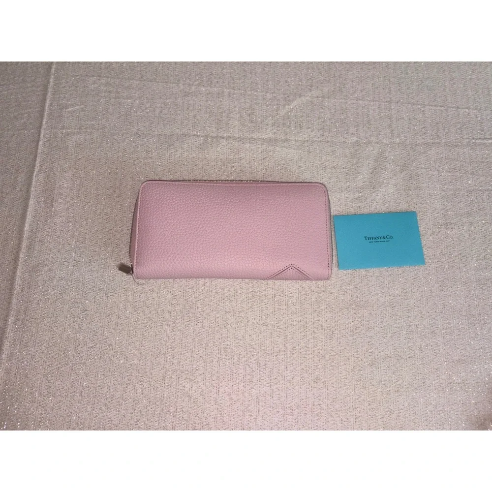 Tiffany & Co Zip Around Wallet OS Pink New Grained Leather Return to Tiffany